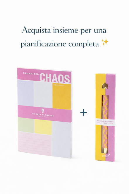 Weekly planner abbinato a penna a sfera per organizzare la settimana con un set completo
