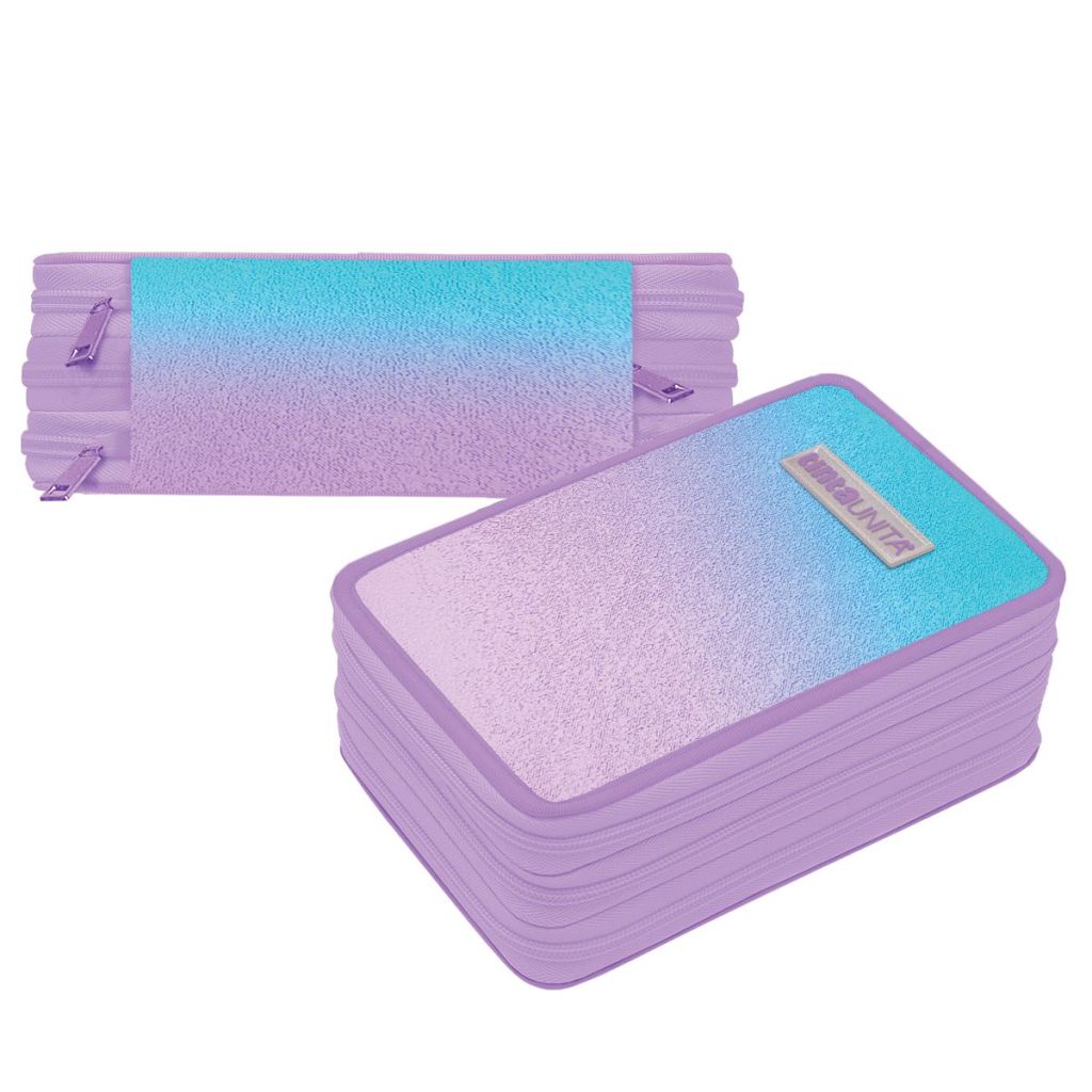 Astuccio 3 Zip Glamour Azzurro e Viola - Tinta Unita