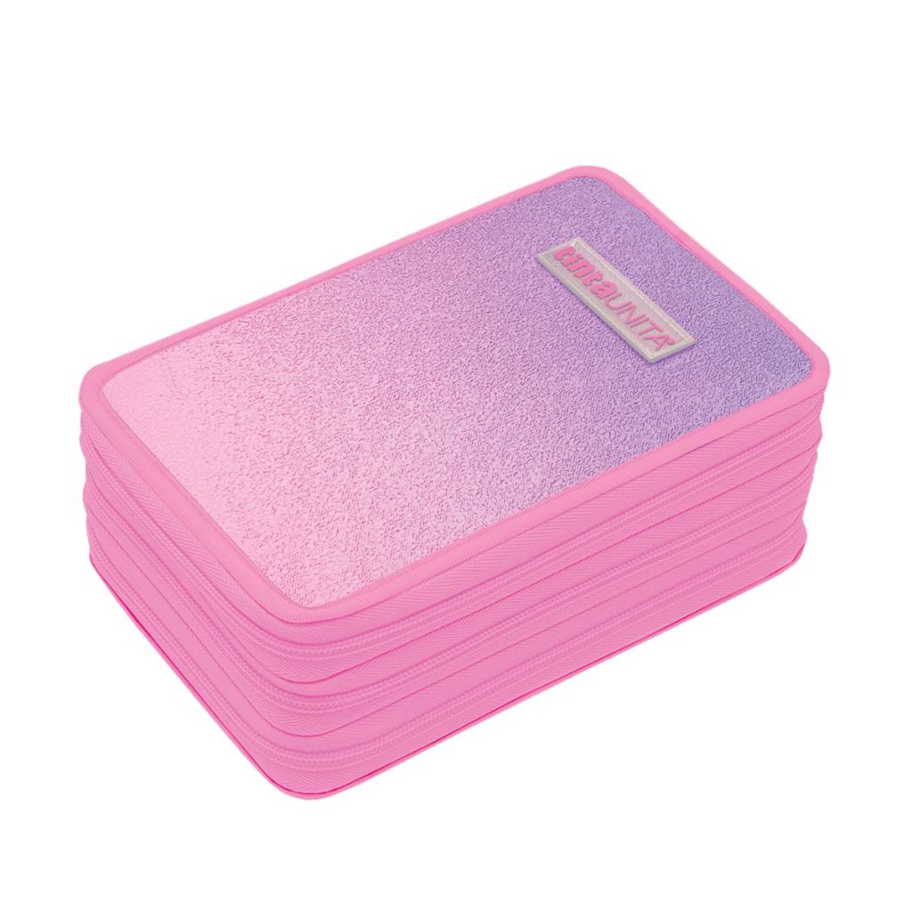 Astuccio 3 zip Glamour Rosa e Viola - Tinta Unita