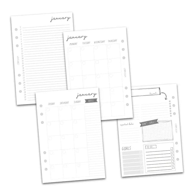 Calendario non datato per planner A5