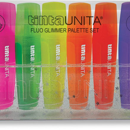 Set 6 evidenziatori glitterati fluo - Tinta Unita