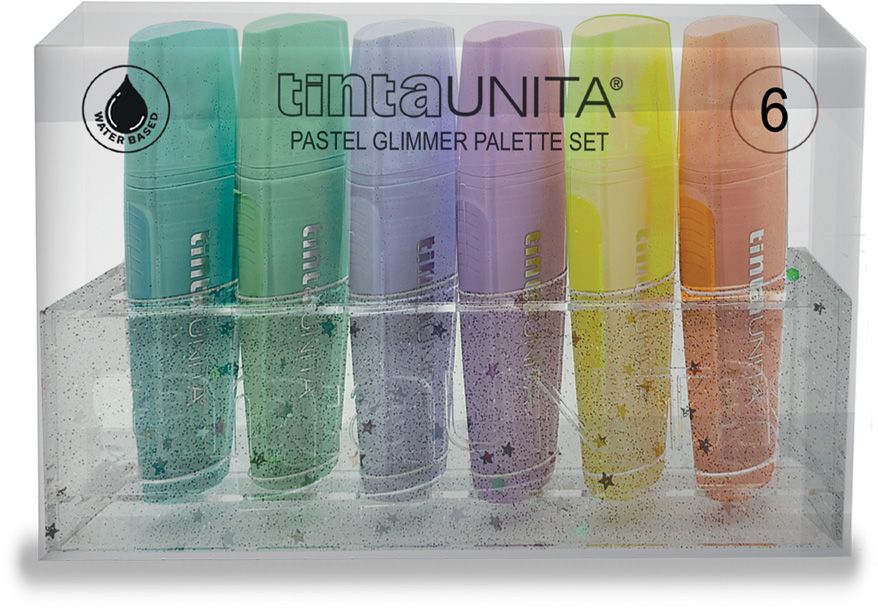 Set 6 evidenziatori glitterati pastell - Tinta Unita