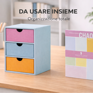 Cassettiera da scrivania a 3 cassetti abbinata a weekly planner coordinato, ideale per organizzare al meglio la settimana e lo spazio di lavoro
