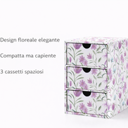 Cassettiera da scrivania a 3 cassetti con design floreale elegante, struttura compatta e cassetti spaziosi per organizzare la scrivania
