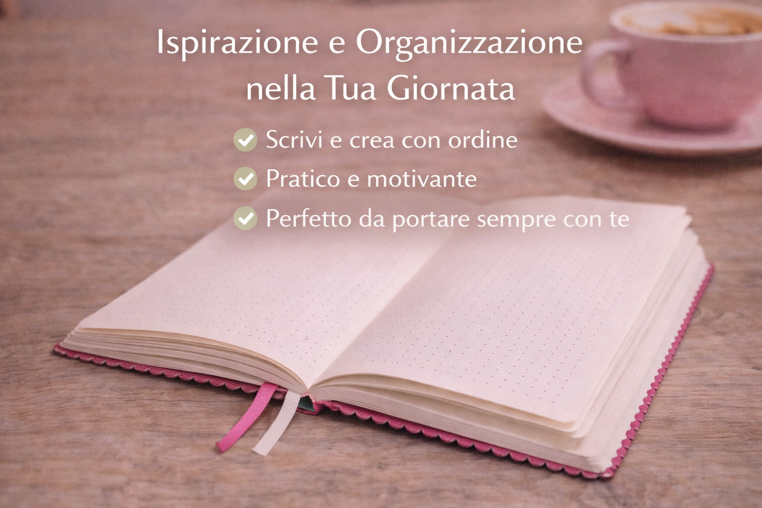 Taccuino Think Pink formato A5 con copertina vegana rosa e scritta decorativa, ideale per organizzare idee e progetti con stile creativo
