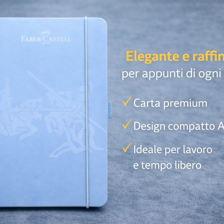 Notebook A5 Faber-Castell azzurro con design elegante e compatto, carta premium e stile raffinato, ideale per appunti di ogni giorno.