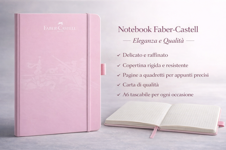 Notebook A6 Rosa Faber-Castell con copertina rigida, pagine a quadretti e design elegante.
