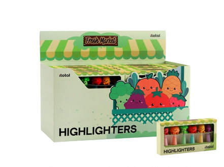 Set 6 evidenziatori mini con Tappo 3D Frutta e Verdura Itotal